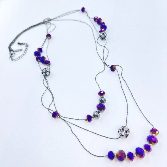 NWOT - Lane Bryant - Color Shift Glass Beaded Gunmetal Tone Layered 24” Necklace - Picture 3 of 6